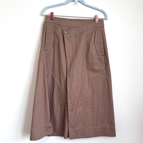 Zara SRPLS A-Line Military Skirt Medium Tan Utility Asymmetric Wrap Midi Safari - Picture 1 of 8